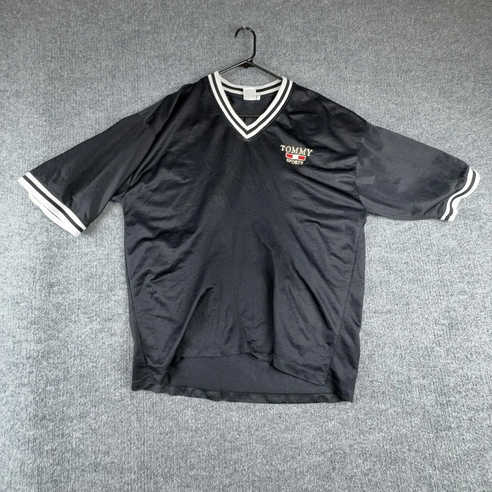 Tommy Sports Shirt Mens 2XL Black Mesh V Neck Short Sleeve Athletic Jersey Top